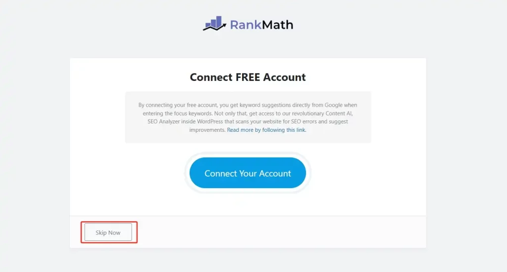 跳过Rank Math链接账户步骤