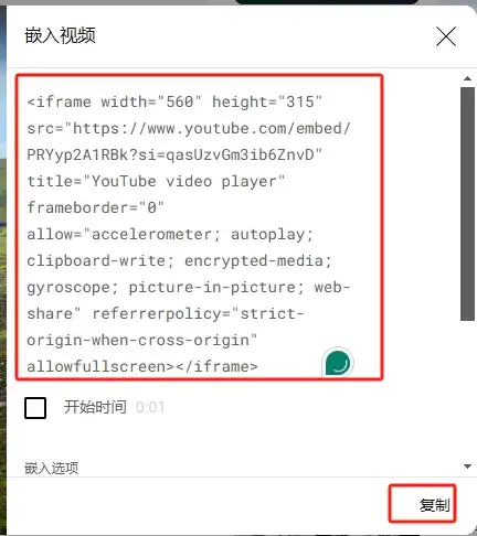 复制YouTube视频嵌入代码2