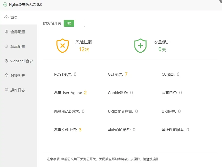 Nginx免费防火墙操作界面