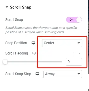 Elementor Scroll Snap设置居中显示