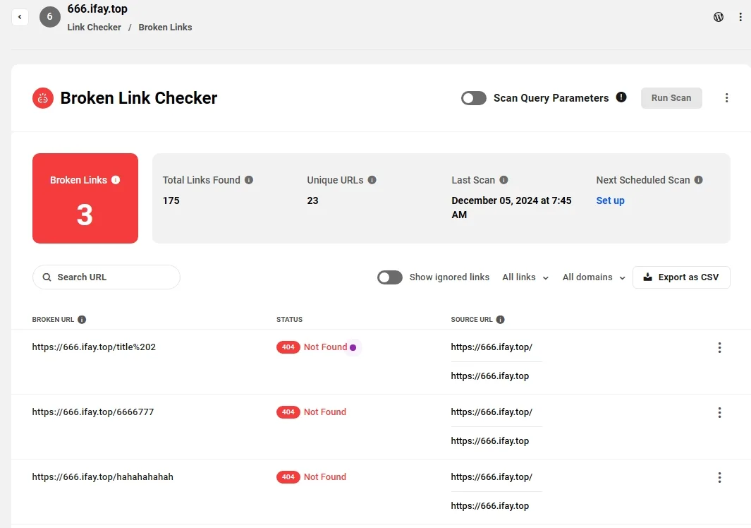 Broken Link Checker 检测出的网站坏链情况