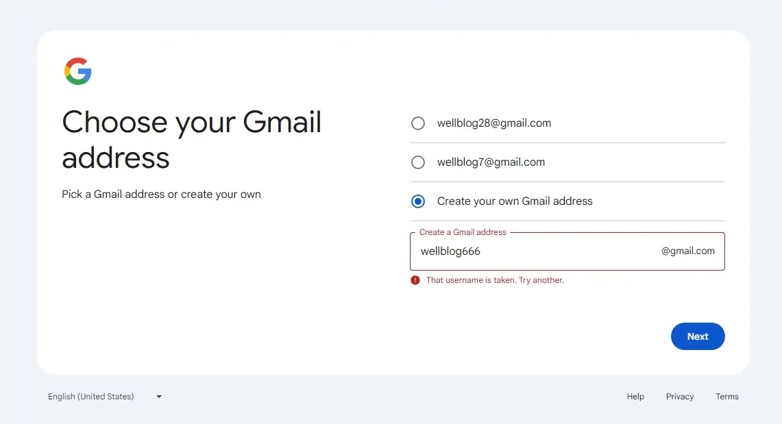 註冊Google信箱帳號，填寫Gmail