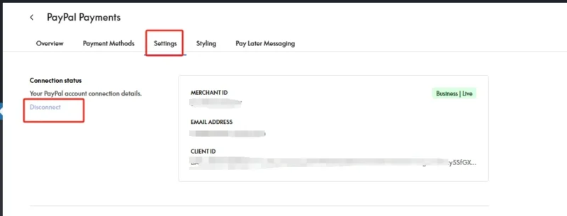断开PayPal插件和账户的链接