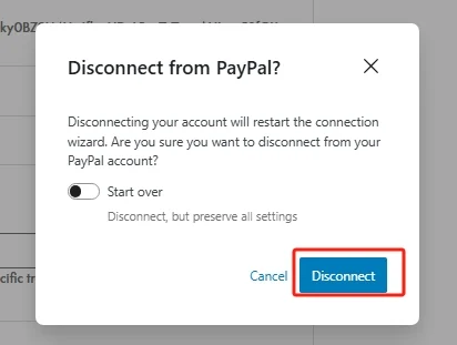 断开PayPal插件和账户的链接