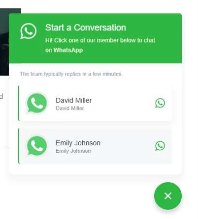- Well建站 | 唯二建站 WhatsApp Chat WordPress 插件截图 - 前台效果展示