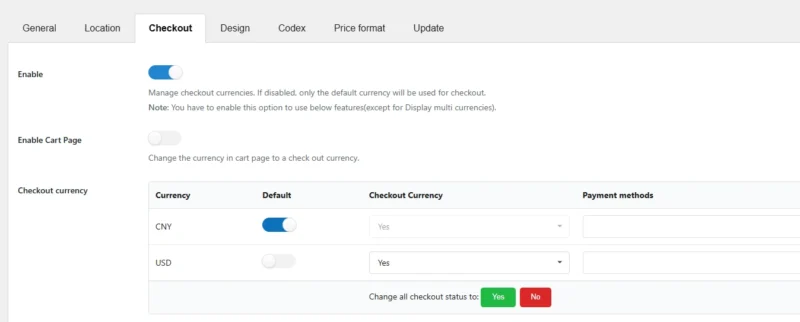 - Well建站 | 唯二建站 CURCY – WooCommerce Multi Currency Premium 插件截图 - 结账货币设置