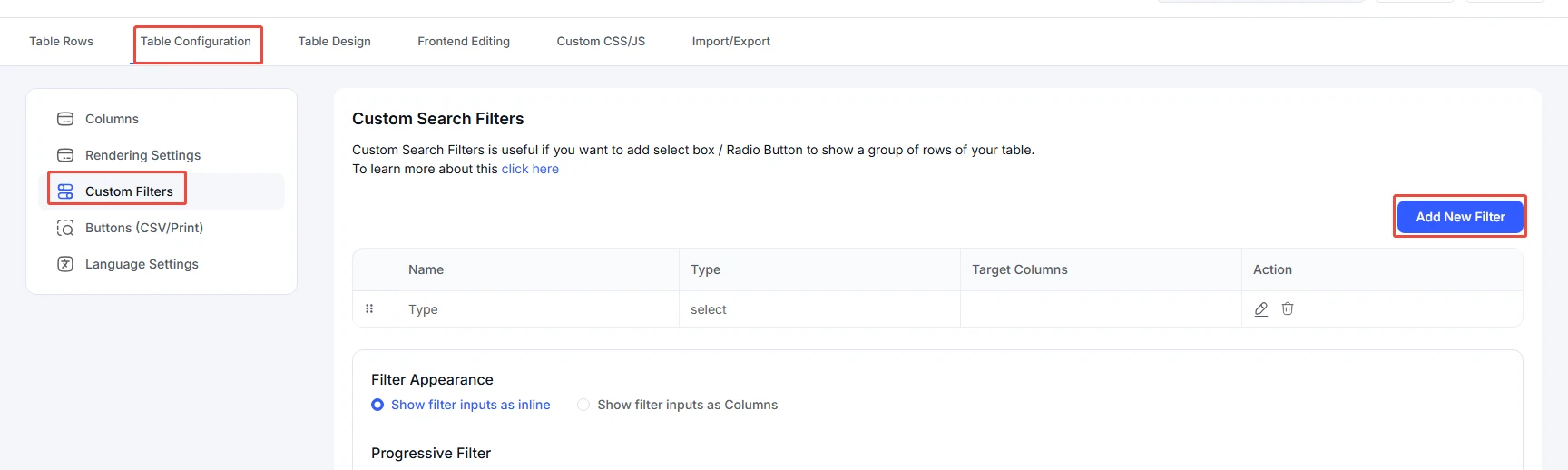 Ninja Table 表格添加筛选