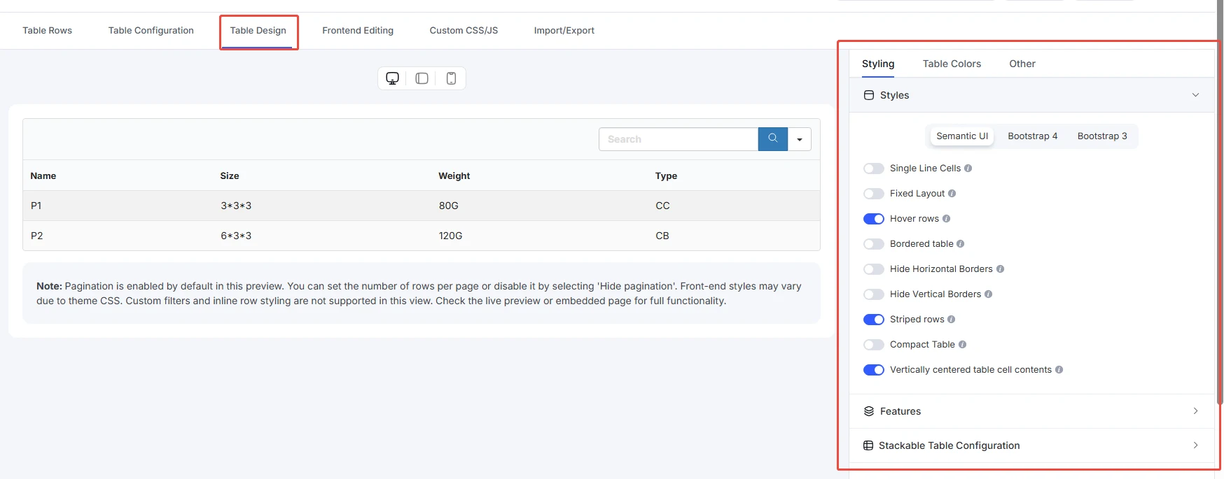 Ninja Table 表格样式设置